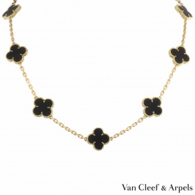 Van Cleef & Arpels Yellow Gold Onyx Vintage Alhambra Necklace VCARA42700
